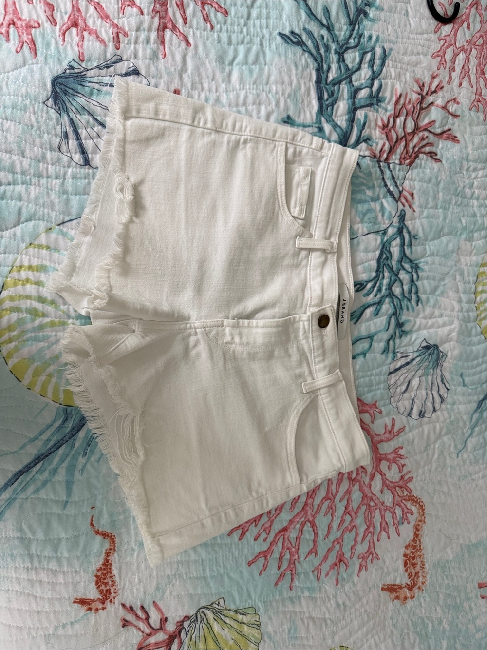 J Brand White Frayed Hem Denim Shorts